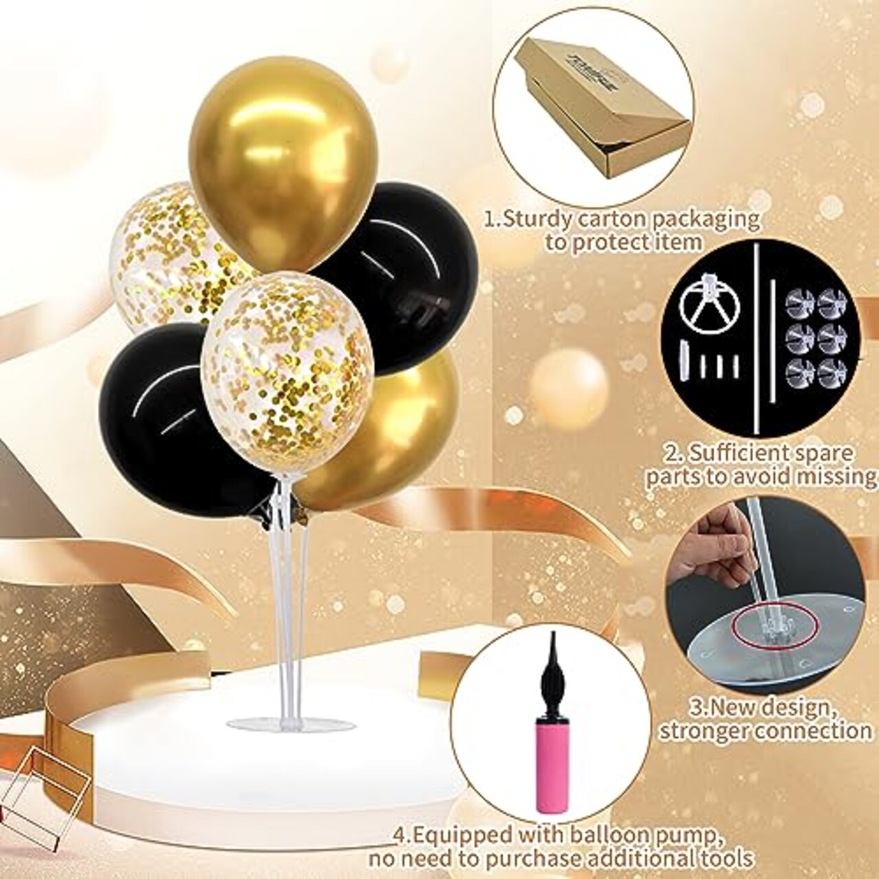 Black Gold Balloon Centerpieces for Table,Balloons Stand Kit for Black Gold Party Decorations Christmas Father's Day Engagement 50th Birthday Anniversary New Year Graduation Decorations